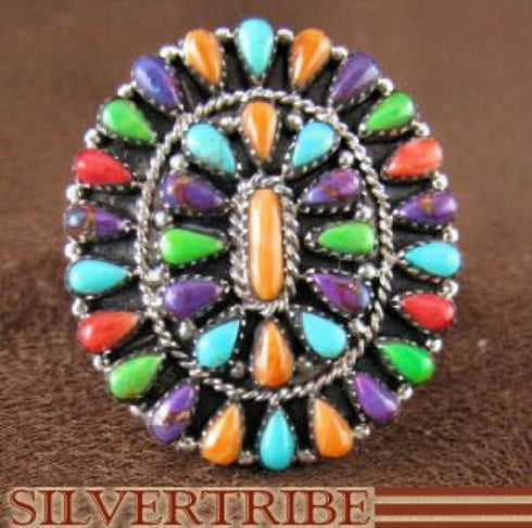 Turquoise Multicolor Jewelry Sterling Silver Ring Size 7-3/4 RS38984